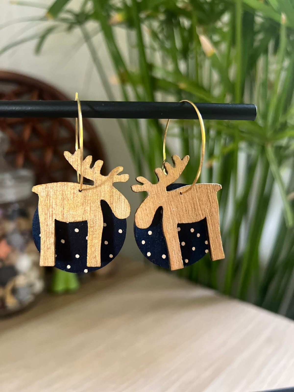 Créoles Rennes de Noël Noir et doré