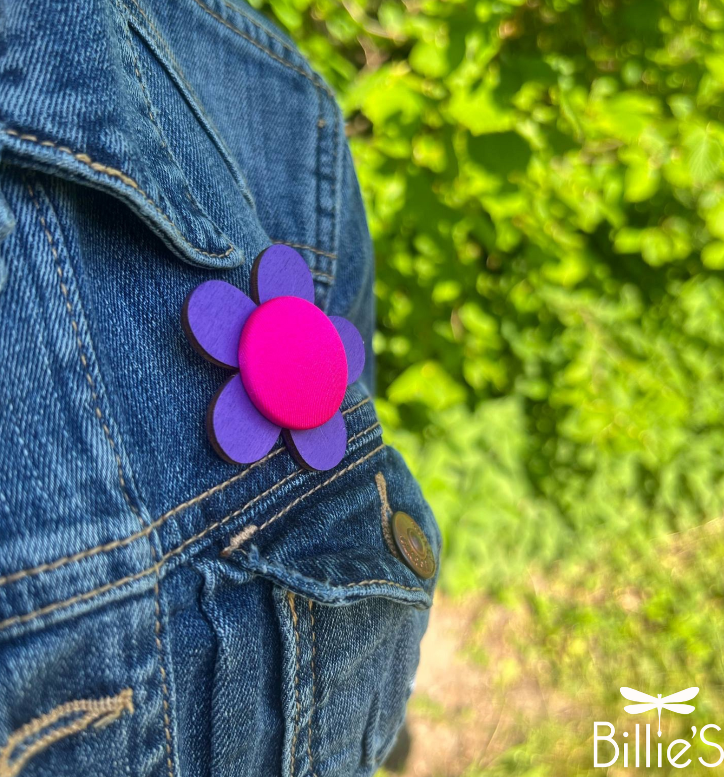 Broche mauve et fushia