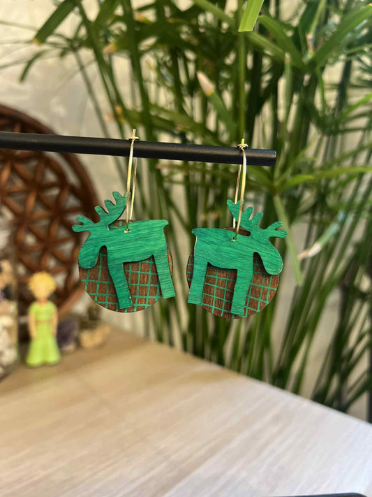 Créoles Rennes de Noël Vert et marron tartan