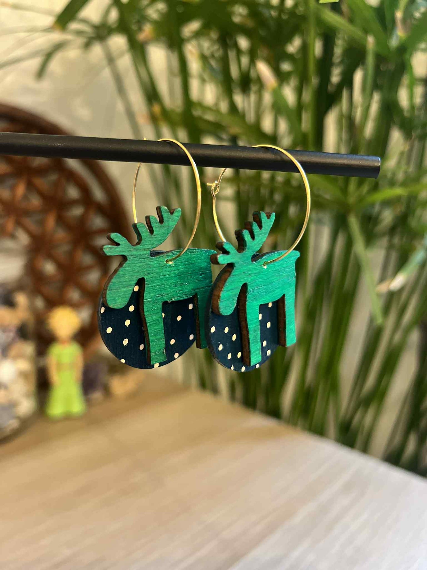 Créoles Rennes de Noël Vert et marine à pois