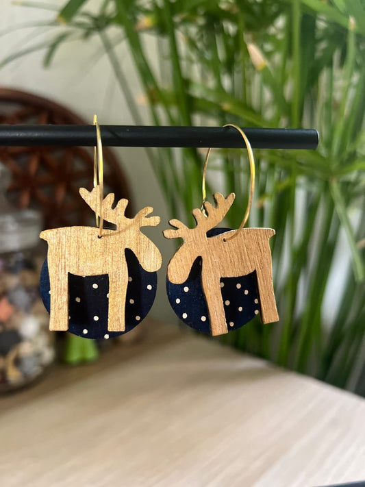 Créoles Rennes de Noël Noir et doré