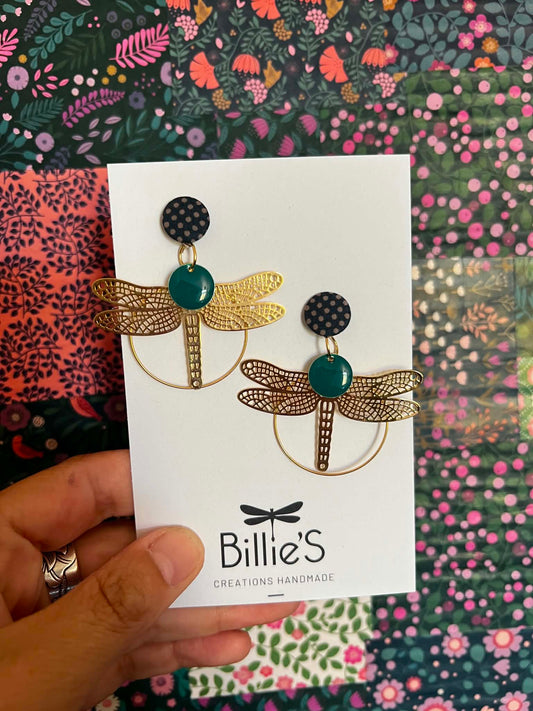 Mariette libellule bleu gris à pois et bleu canard